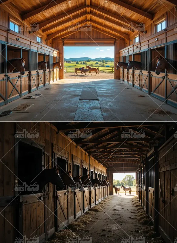تصویر بک گراند عکاسی دیجیتال با فضای واقعی اسطبل و اسب، مناسب طراحی عکس کودک و عروس